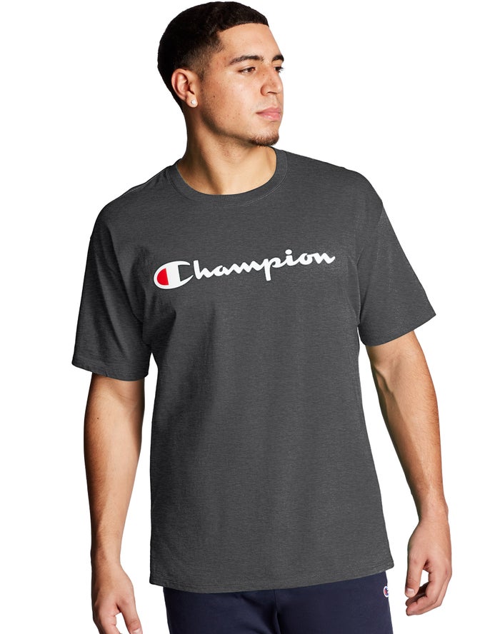 Champion T-Shirt Heren - DonkerGrijs - Classic Jersey Script Logo ( 832079-SJM )